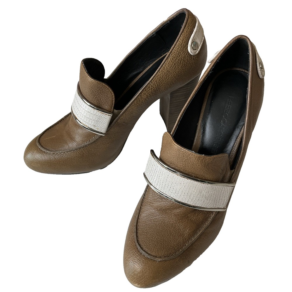 Rebecca Minkoff Raven Leather Loafer‎ Chunky Block 4" Heel Shoes Y2K 7.5